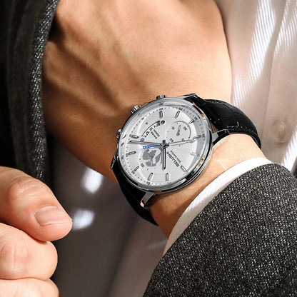 Montre Homme CHENXI B-576 — Chronographe Quartz, Bracelet Cuir, Aiguilles Lumineuses