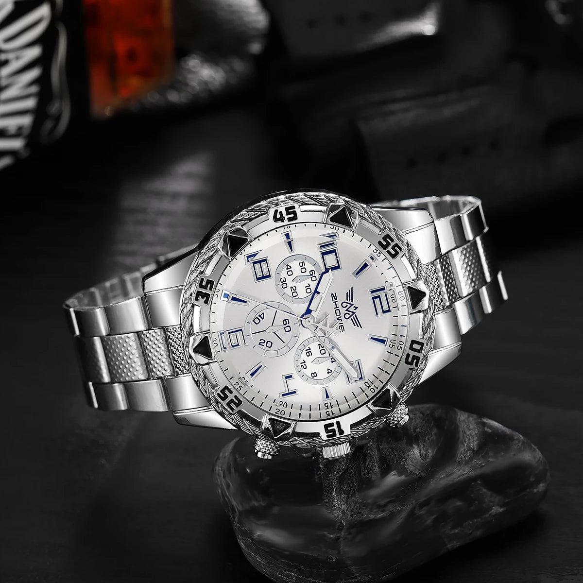 Montre Homme Quartz Grand Cadran — Bracelet Alliage Doré, Chiffres Arabes, Style Rock Luxe