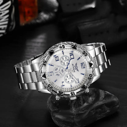 Montre Homme Quartz Grand Cadran — Bracelet Alliage Doré, Chiffres Arabes, Style Rock Luxe