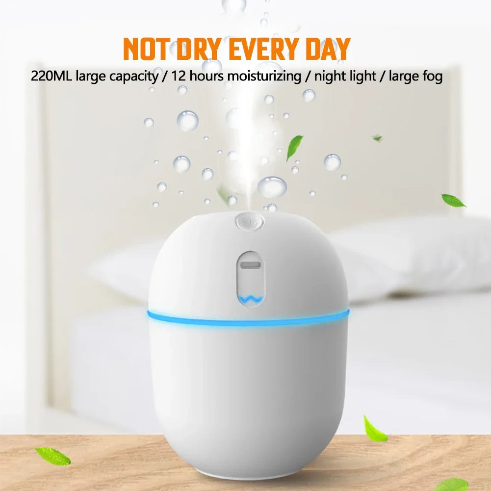 Mini Humidificateur Ultrasonique 220ml — Veilleuse LED, 2 Modes de Brume & Arrêt Auto 3,5h