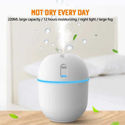 Mini Humidificateur Ultrasonique 220ml — Veilleuse LED, 2 Modes de Brume & Arrêt Auto 3,5h