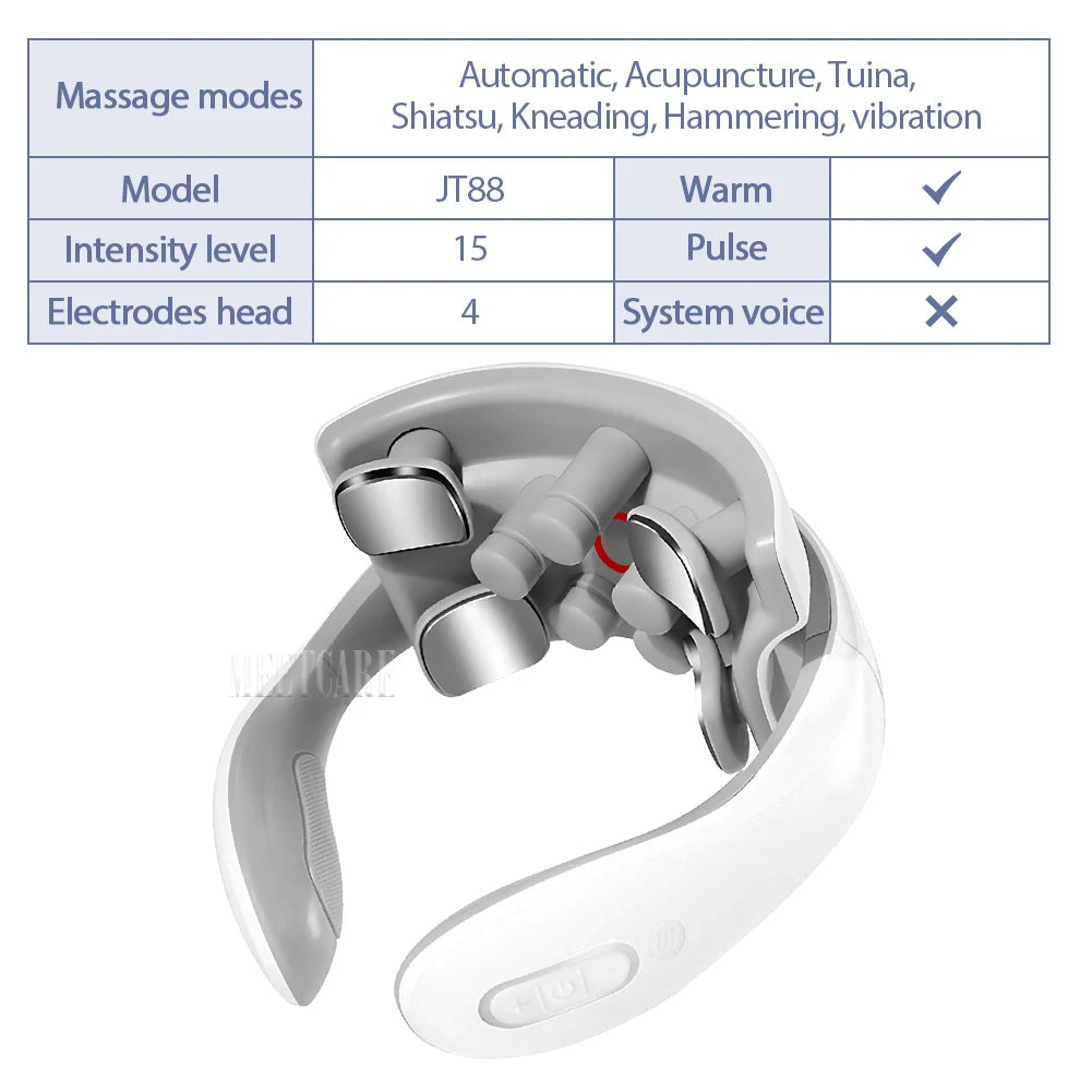 Smart Electric Neck and Back Massager, Rechargeable TENS, Hot Compression Massage, Cervical Vertebra Relaxation, Pain Kneading Therapy
