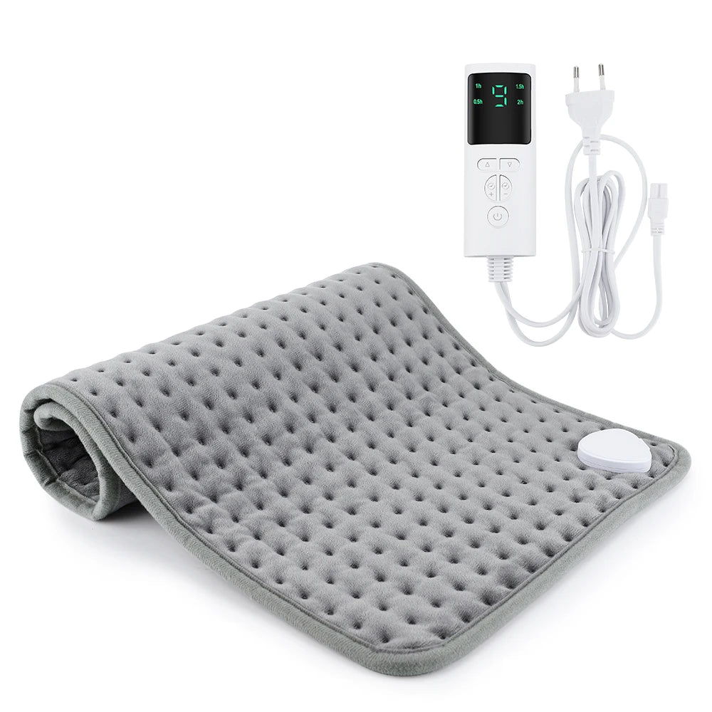 Coussin Chauffant Électrique 60x30cm — 10 Niveaux 30-70°C, Minuterie & Micro-Velours Lavable