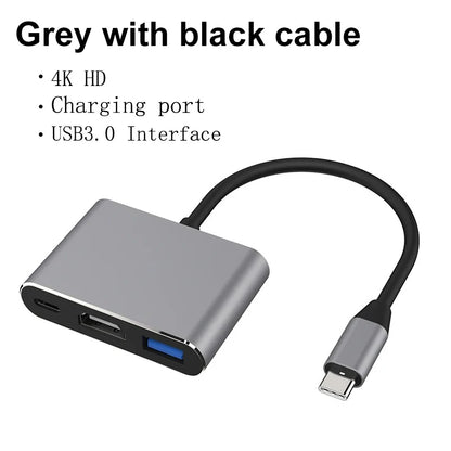 Adaptateur Hub USB-C 3 en 1 — HDMI 4K, USB 3.0 5Gbps, Charge USB-C | TechNova X