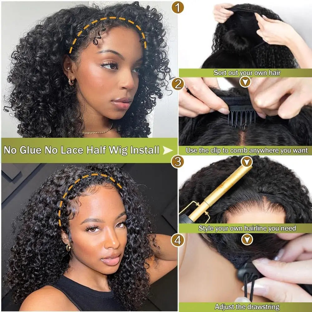 Perruque Mi-Tête Jerry Curl UVEOUS — Cheveux Humains Brésiliens Remy, Sans Colle, 3 Densités, 16-28 Pouces