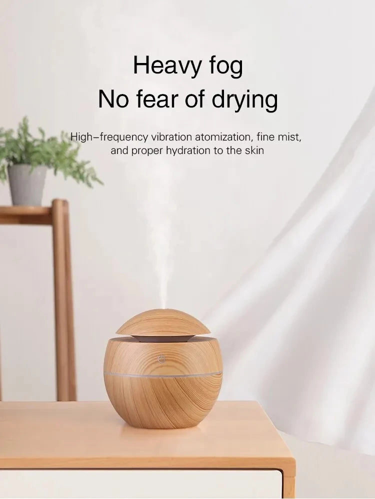 Humidificateur Design Bois USB 130ml — Diffuseur Arôme Ultrasonique, 200ml/h & Arrêt Auto