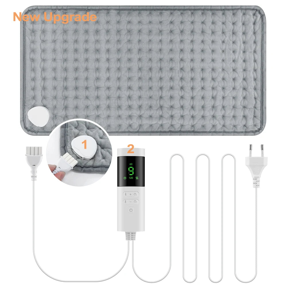 Coussin Chauffant Électrique 60x30cm — 10 Niveaux 30-70°C, Minuterie & Micro-Velours Lavable