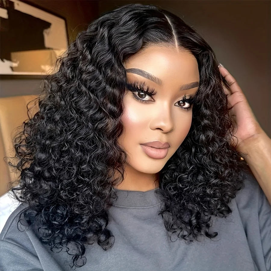 Perruque BOB vague profonde cheveux humains 13x4 HD bouclés dentelle avant perruques cheveux humains pré plumés porter et aller sans colle courte bouclée frontale BOB