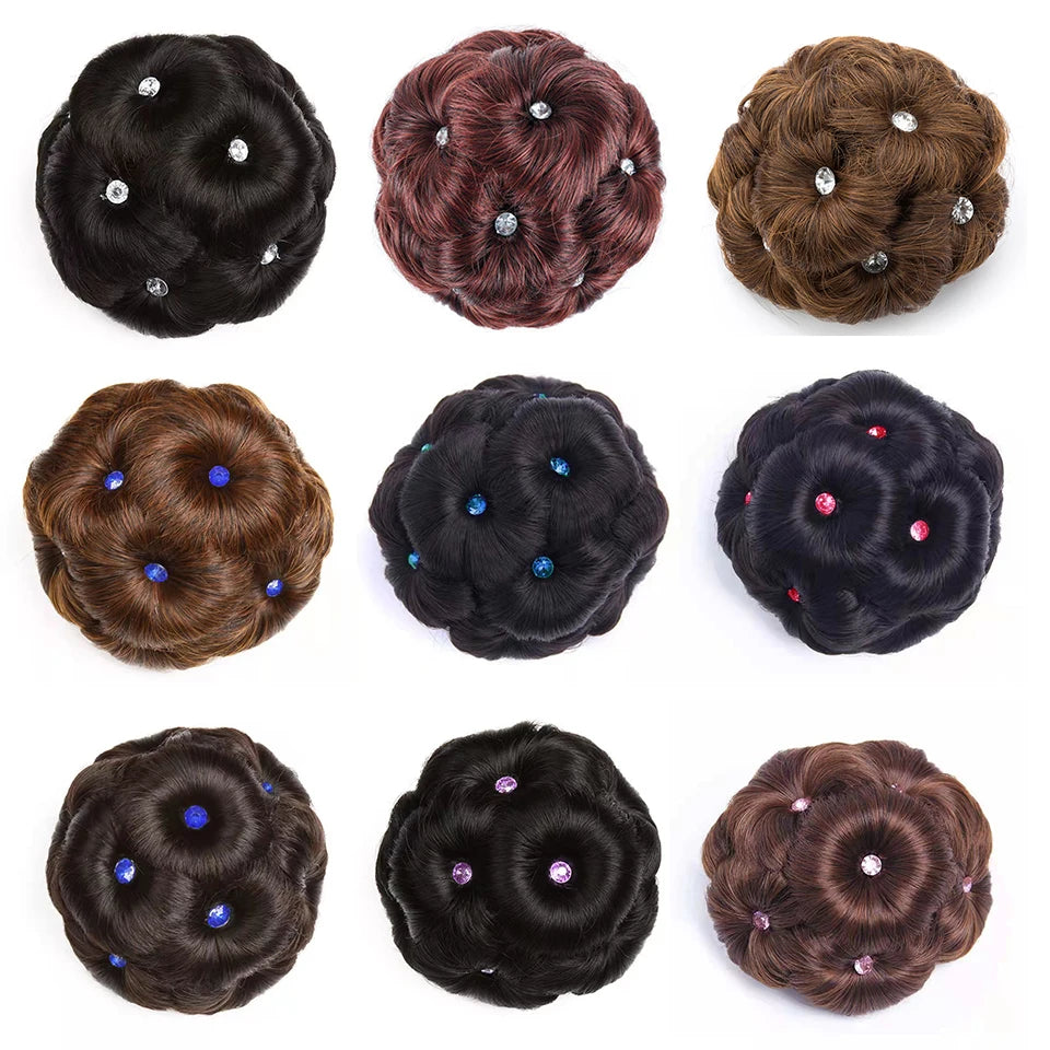Chignon Bouclé Synthétique Clip-In AOSI Queen — Fibre Haute Température, Postiche Beignet Neuf Fleurs, 7 Couleurs | TechNova X
