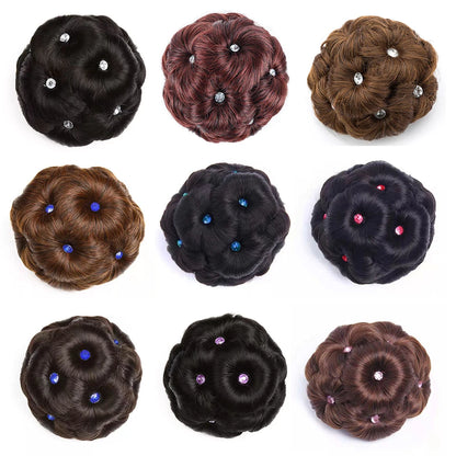 Chignon Bouclé Synthétique Clip-In AOSI Queen — Fibre Haute Température, Postiche Beignet Neuf Fleurs, 7 Couleurs | TechNova X