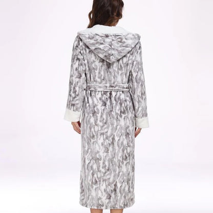 Robe Kimono Peignoir Flanelle à Capuche — Imprimé Léopard Femme