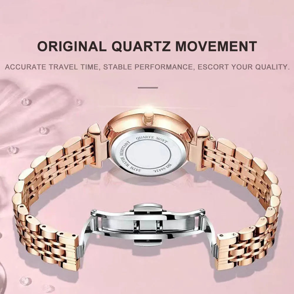 Montre Femme Quartz POEDAGAR 3012 — Acier Inoxydable, Aiguilles Lumineuses, Date & Jour, 3 ATM
