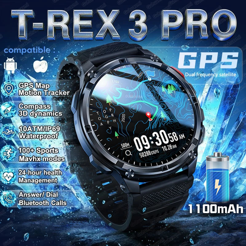 Smartwatch GPS GUHUAVMI T-Rex3 Pro 2026 — AMOLED 1,7", Batterie 1100mAh, 10 ATM, 100+ Modes Sport