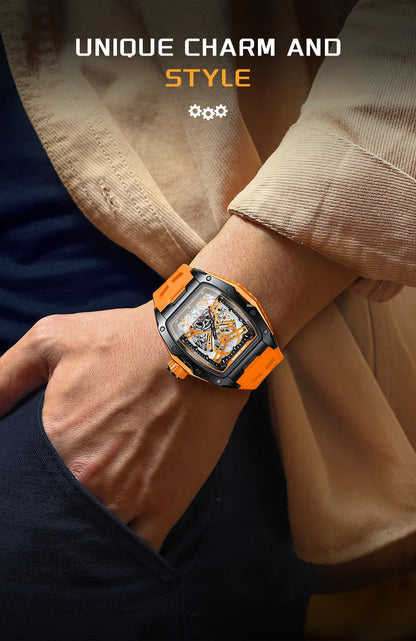 Montre Mécanique Automatique Homme LIGE — Squelette Tourbillon, Boîtier Carré, Étanche 3 ATM, 4 Coloris | TechNova X