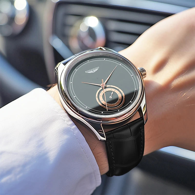 Montre Homme Quartz BEE SHIRLEY — Bracelet Cuir Noir, Cadran Minimaliste 40mm, Style Luxe Robe