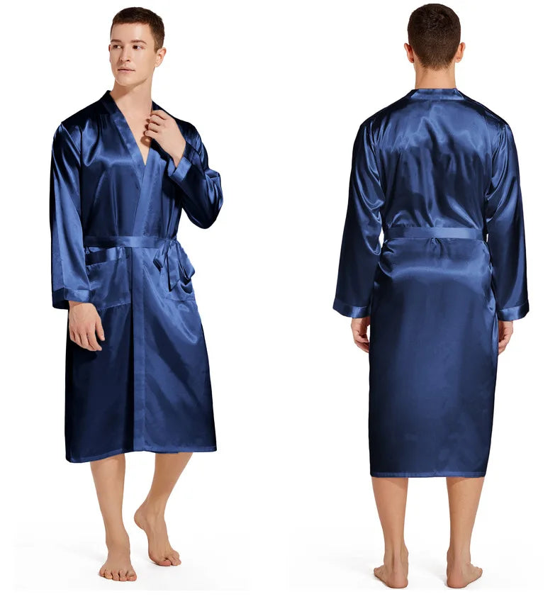 Kimono Peignoir Satin Homme — Robe de Chambre Ample Col en V