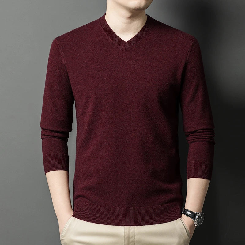 Nouveaux pulls hommes col en V basique couleur unie chandails col rond élastique pulls chaud automne tricoté surdimensionné pull hommes