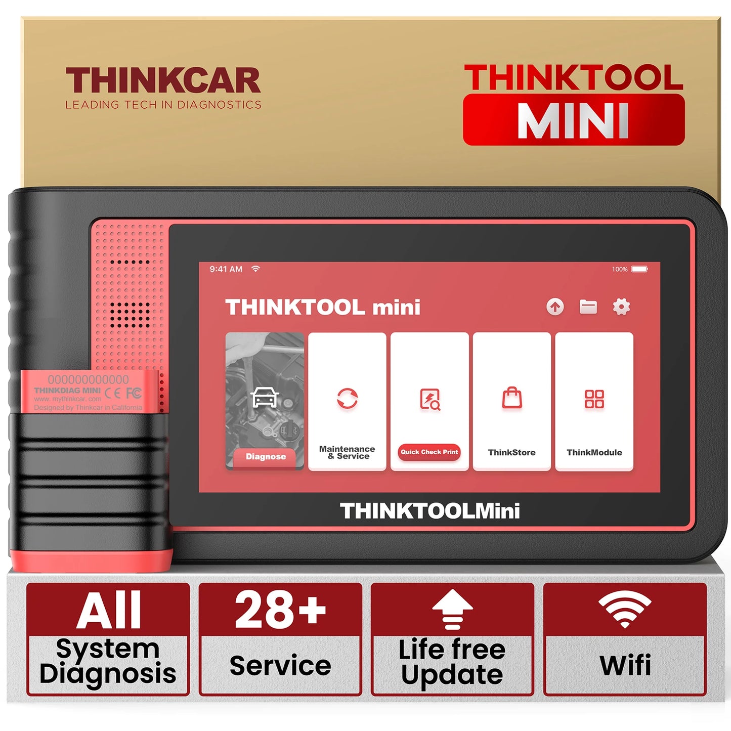 THINKTOadvocate MINI/MINI2-Scanner de Voiture, Outil de Diagnostic Automobile Tout Système, 28 Réinitialisations, Contrôle Bidirectionnel, Codage ECU, Lecteur de Code