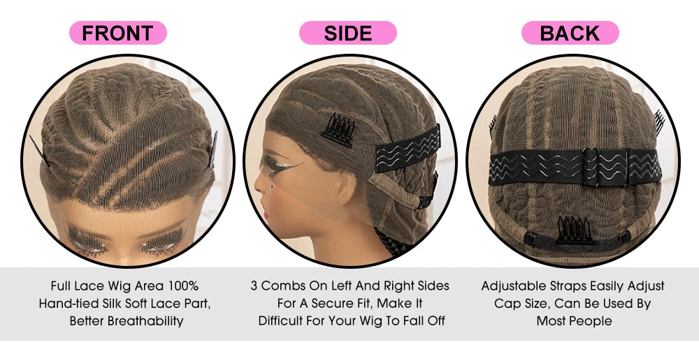 Perruque tressée synthétique pleine dentelle Cornrow Box 34 pouces dentelle frontale Crochet déesse tresses perruque pour les femmes noires africaines