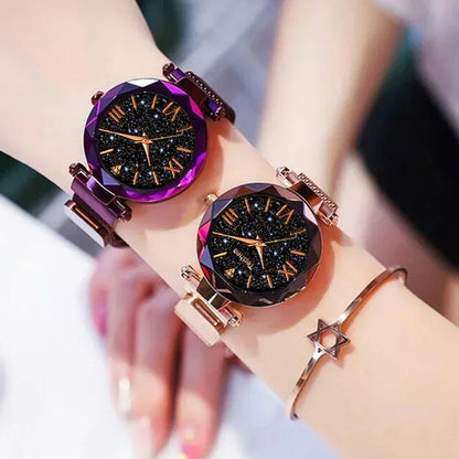 Montre Quartz Femme RUNERR — Cadran Ciel Étoilé 33 mm, Bracelet Magnétique Maille Acier Ajustable, Lumineux, 5 Coloris | TechNova X