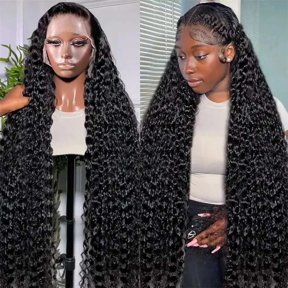 Perruque Lace Front Wig synthétique transparente, Deep Wave, douce, 13x4x1, pre-plucked, nœuds décolorés, sans colle, pour femmes noires, Cosplay, fête quotidienne