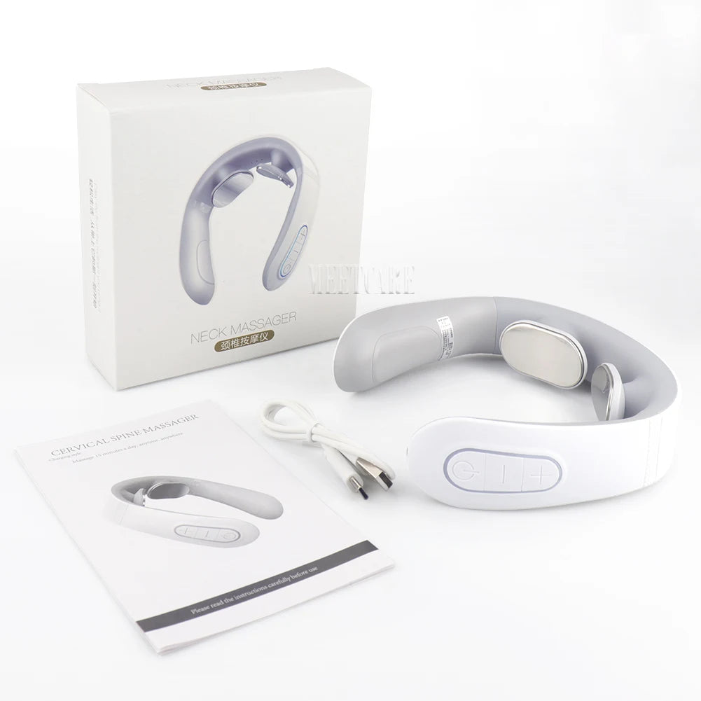 Smart Electric Neck and Back Massager, Rechargeable TENS, Hot Compression Massage, Cervical Vertebra Relaxation, Pain Kneading Therapy