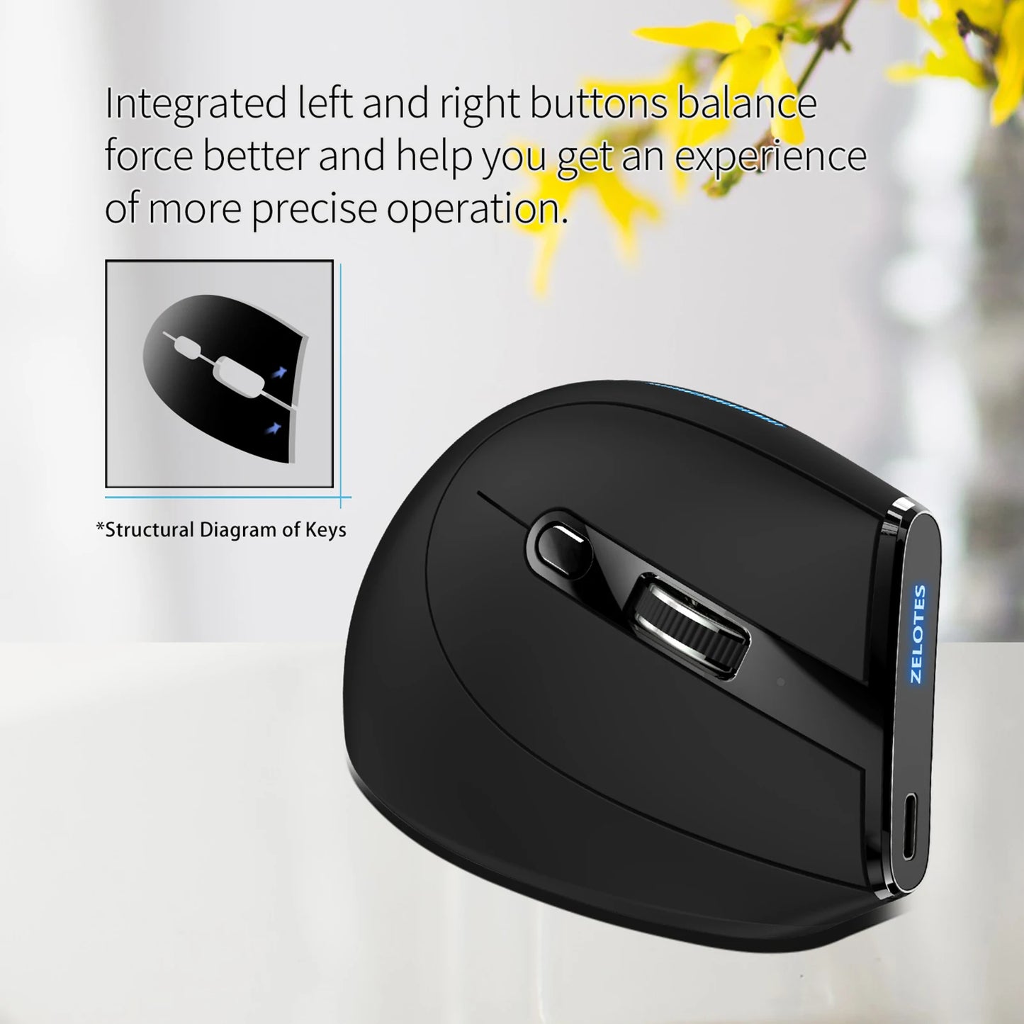 ZELOTES F-36A 2.4G Souris sans fil Chargement Blu-ray 6 boutons Souris optique 3 niveaux ug I souris noire