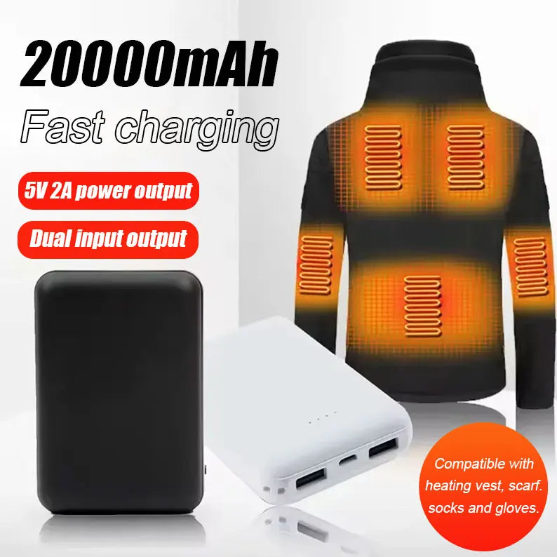 20000mAh Portable USB Charger, Fast Charging, Power Bank, Heated Vest, Jacket, Scarf, Socks, Gloves Gear, New
