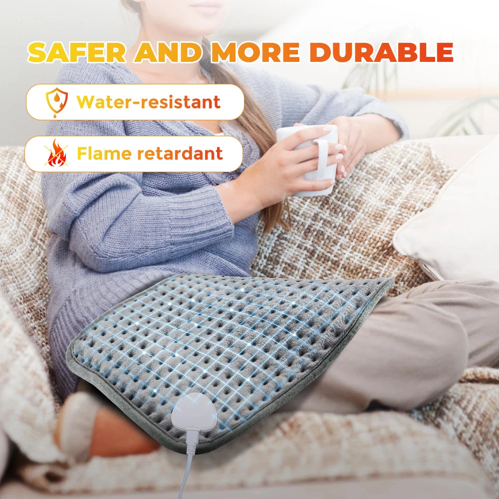 Coussin Chauffant Électrique 60x30cm — 10 Niveaux 30-70°C, Minuterie & Micro-Velours Lavable