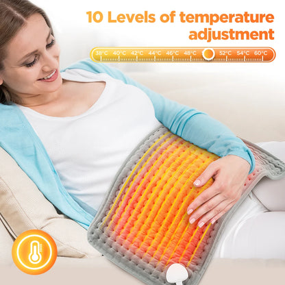 Coussin Chauffant Électrique 60x30cm — 10 Niveaux 30-70°C, Minuterie & Micro-Velours Lavable