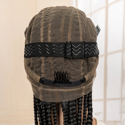 Perruque tressée synthétique pleine dentelle Cornrow Box 34 pouces dentelle frontale Crochet déesse tresses perruque pour les femmes noires africaines