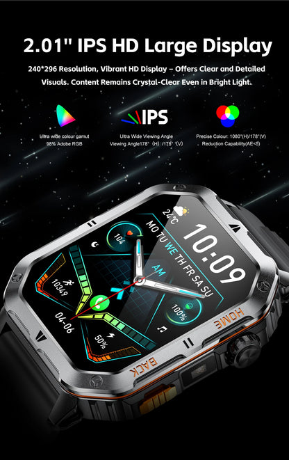 Montre Connectée Sport MT62 — Écran 2,01", Étanche 3 ATM, Batterie 1000 mAh, Bluetooth 5.3, 4 Coloris | TechNova X