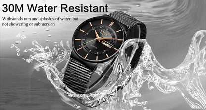 Montre Homme LIGE 9949 — Quartz Ultra-Fine, Bracelet Acier Inox, Date & Semaine, 3 ATM