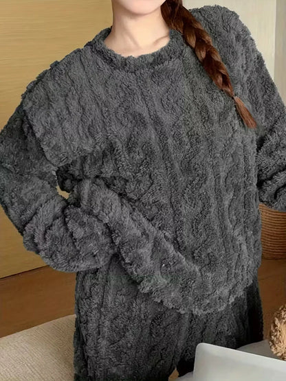 Ensemble Pyjama Flanelle Polaire Femme — Haut Col Rond & Pantalon Chaud