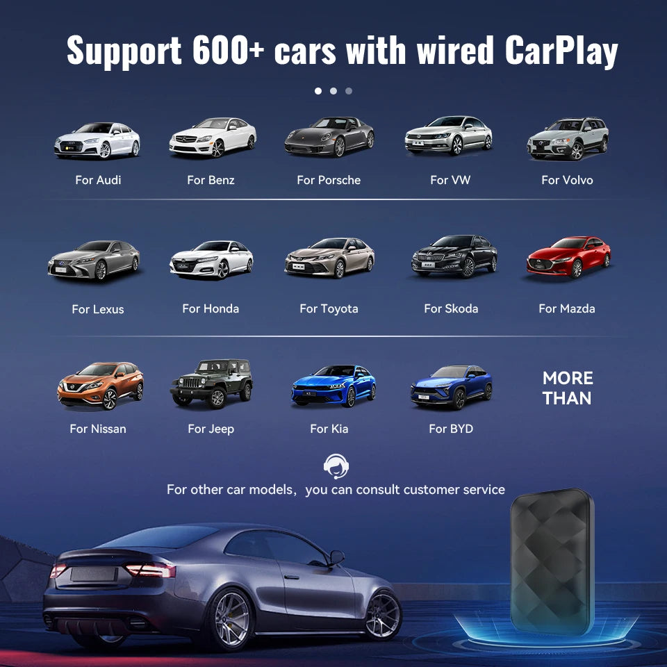 XUDA Android14 sans fil CarPlay/Android Auto 3in1 nouveau CarPlay Ai Box 4 cœurs 4GB RAM + 64GB ROM Plug and Play Transmission Stable