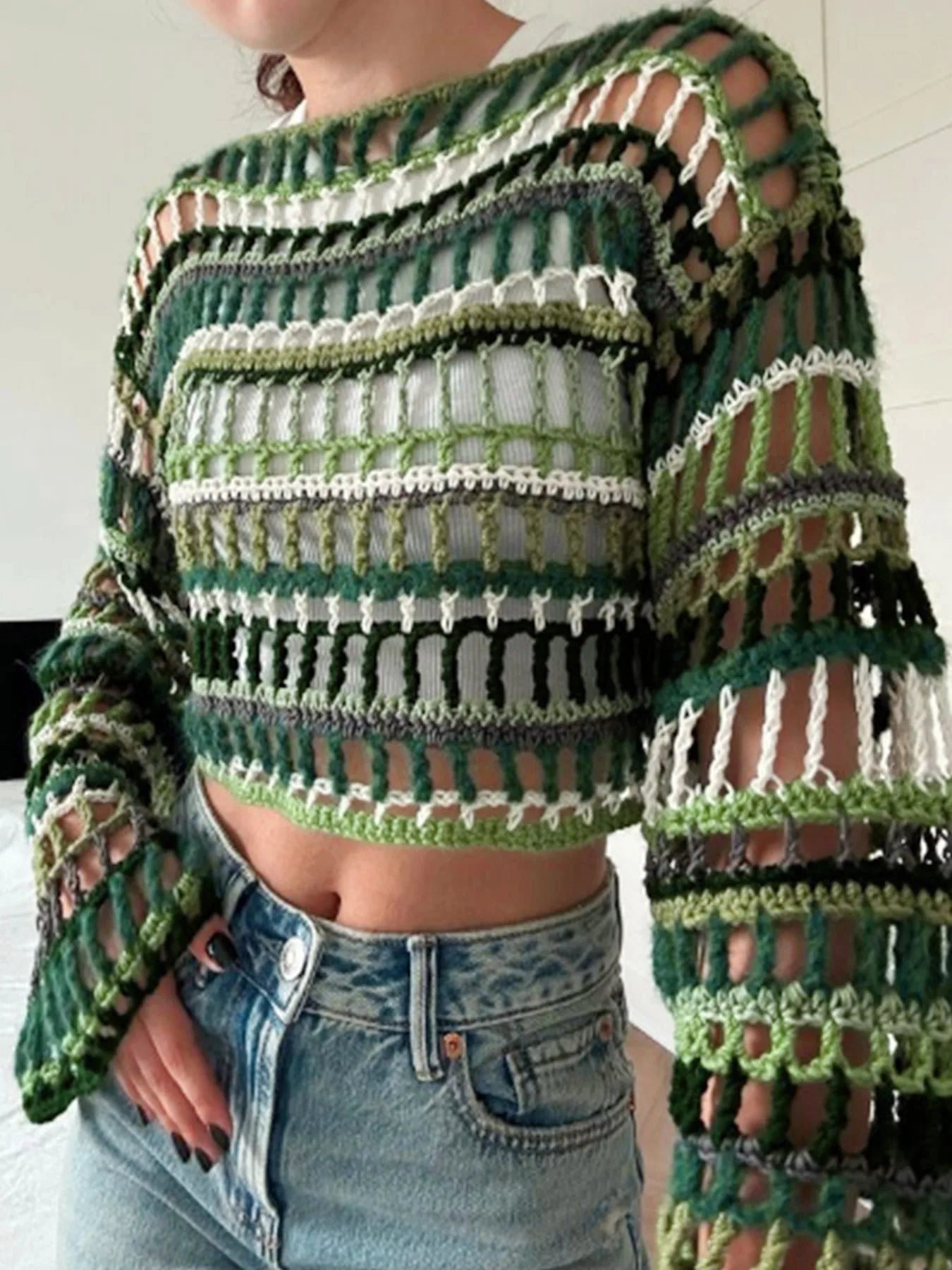 Pull femme un mot col tête à manches longues grain horizontal grain vide plage blouse pull printemps et été