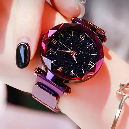 Montre Quartz Femme RUNERR — Cadran Ciel Étoilé 33 mm, Bracelet Magnétique Maille Acier Ajustable, Lumineux, 5 Coloris | TechNova X