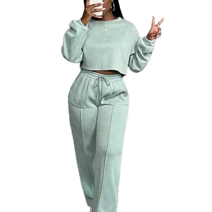 Ensemble deux pièces décontracté pour femme : Sweat-shirt ample à taille haute et pantalon droit – Collection Printemps-Automne