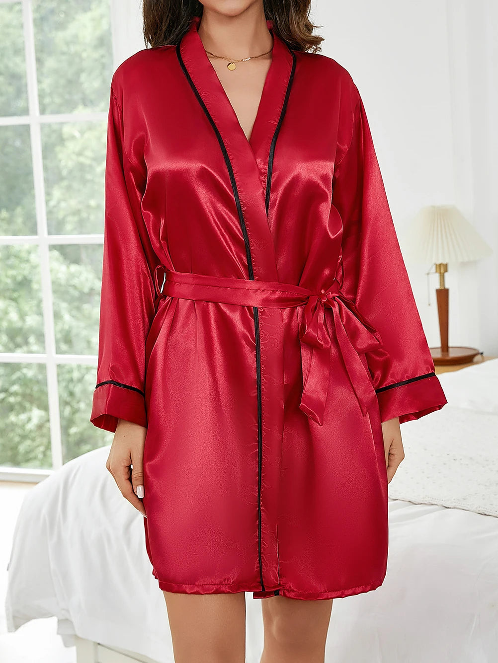 Robe de Nuit Courte Couleur Unie Femme — Peignoir Décontracté Été