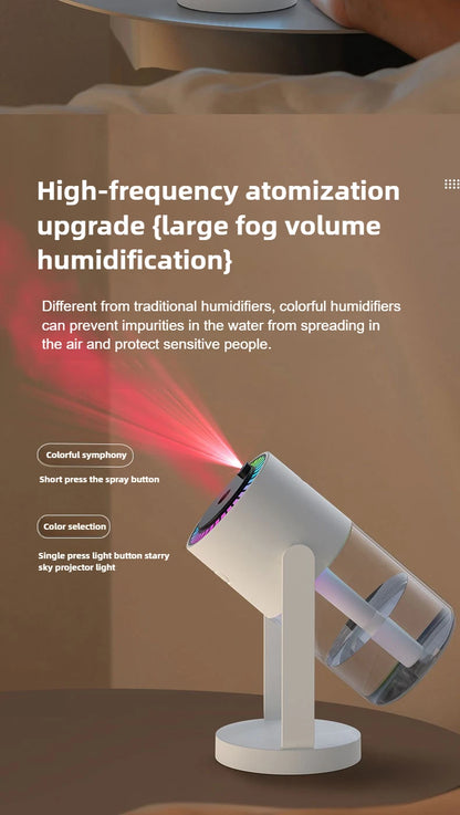 Humidificateur Projection Ciel Étoilé 280ml — LED Multimode, 2 Modes de Brume & USB 5V