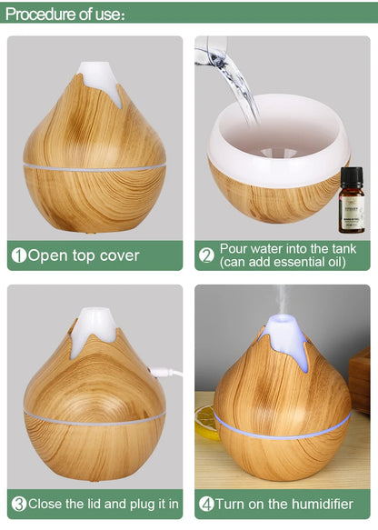 Humidificateur Diffuseur Arômes Design Bois — Ultrasonique, LED 7 Couleurs & USB 5V (200ml/350ml)
