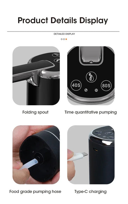 Pompe à Eau Électrique Pliable Rechargeable USB — 1200mAh, Matériau Alimentaire & 1 Semaine d'Autonomie