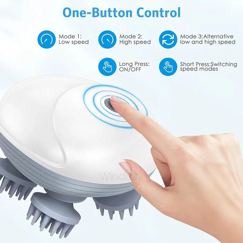 Masseur Électrique Cuir Chevelu Windaily — 4 Têtes, 3 Modes, IPX6 & Rechargeable