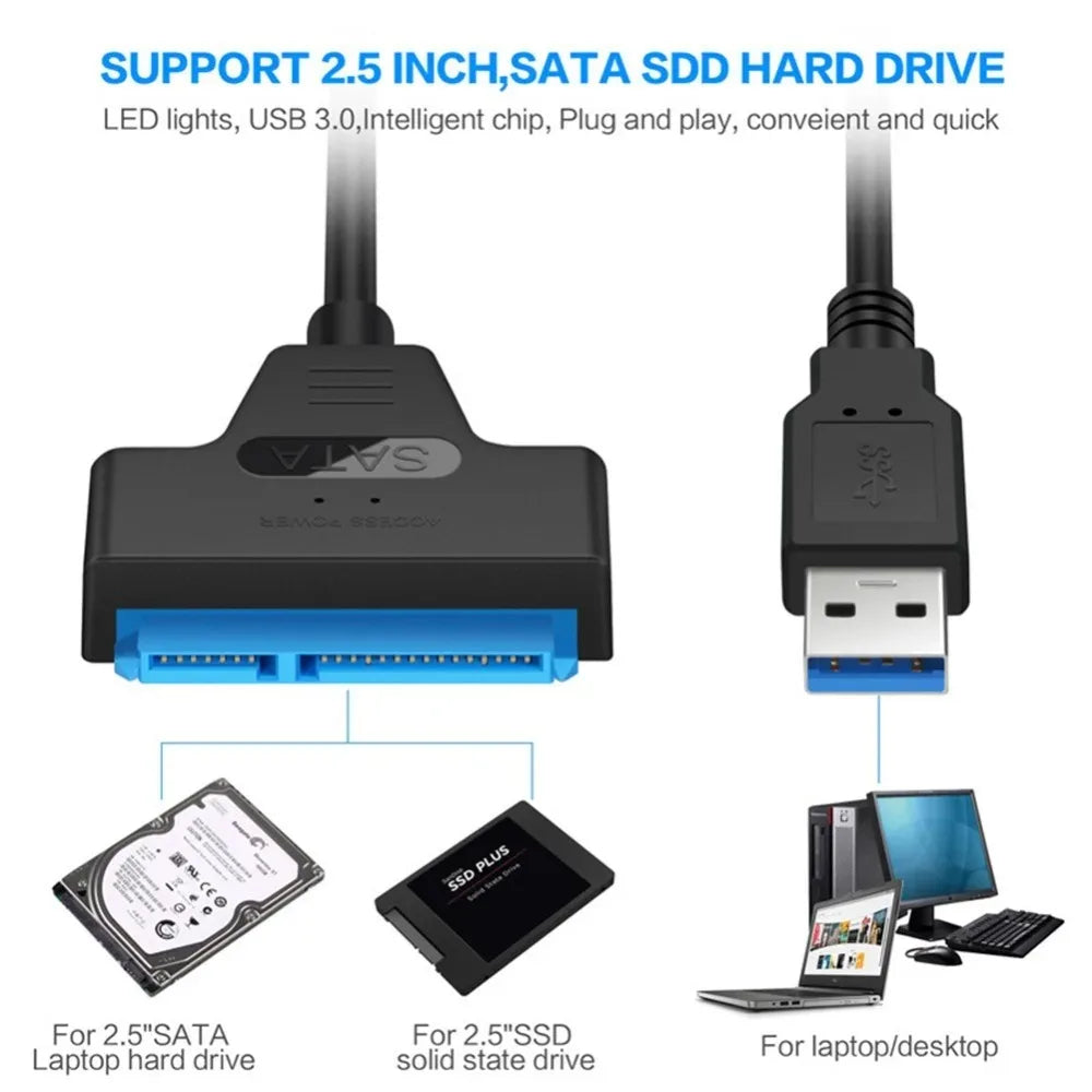 Adaptateur USB vers SATA, câble convertisseur USB 3.0 2.0 vers SATA pour disque dur SSD HDD 2.5 pouces, accessoires d'adaptateur externe