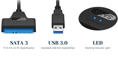 Adaptateur USB vers SATA, câble convertisseur USB 3.0 2.0 vers SATA pour disque dur SSD HDD 2.5 pouces, accessoires d'adaptateur externe