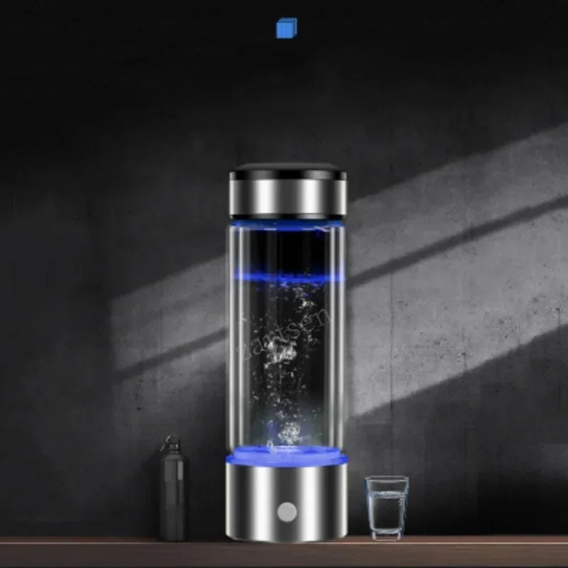 Bouteille Eau Hydrogène 430ml — Ioniseur Alcalin, Filtration 5 Étapes & Rechargeable USB