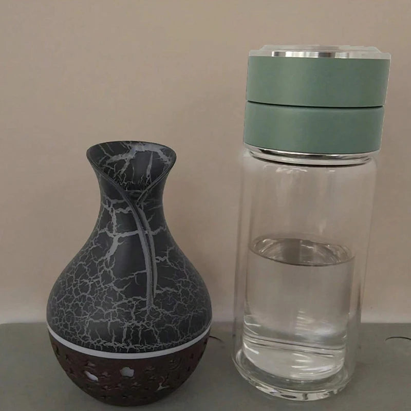 Mini Humidificateur Vase Design Bois 150ml — LED 7 Couleurs, Aromathérapie & USB 5V