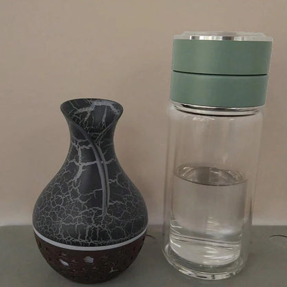 Mini Humidificateur Vase Design Bois 150ml — LED 7 Couleurs, Aromathérapie & USB 5V