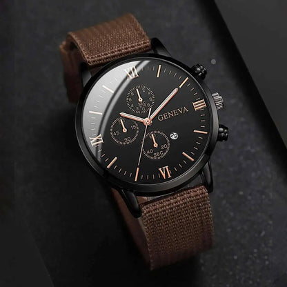 Montre Homme Quartz — Cadran Chiffres Romains + 3-4 Bracelets Interchangeables Cuir & Nylon