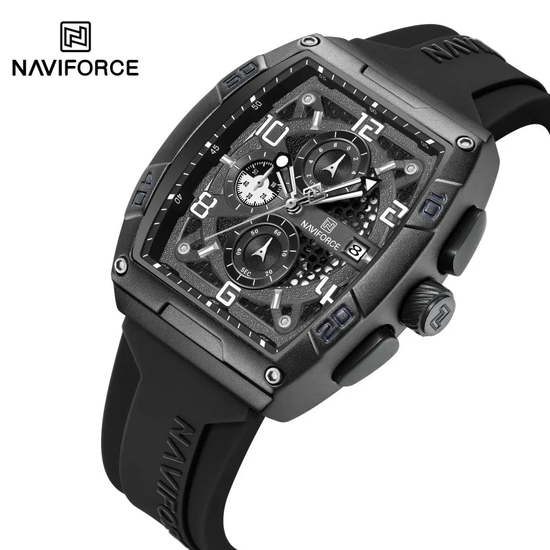 Montre Quartz Sport Homme NAVIFORCE NF8052 — Grand Cadran 44 mm, Chronographe, Aiguilles Lumineuses, Bracelet Silicone, 13 Coloris | TechNova X